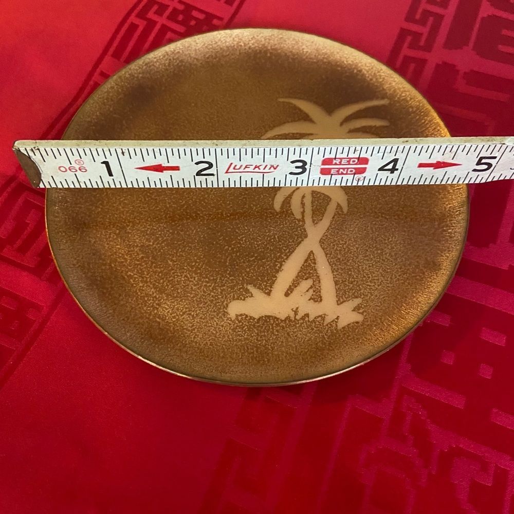 Vintage Enameled copper trinket dish palm trees A-16 - Picture 2 of 4